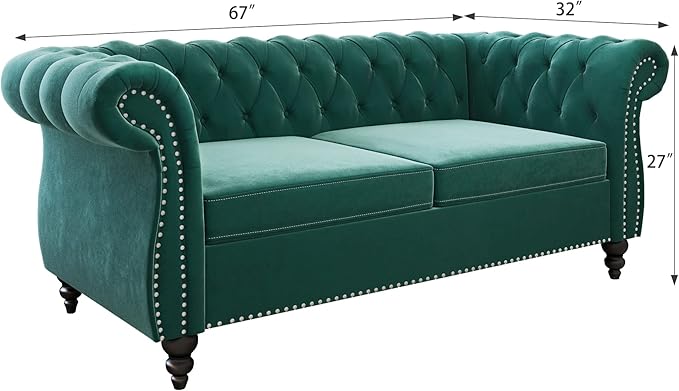 2 Piece Living Room Set, Velvet Chesterfield Sofa Loveseat Couch Chair