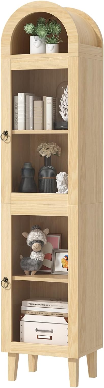 71" Tall Arched Cabinet with Acrylic Door, Modern Curio Arched Bookcase with
