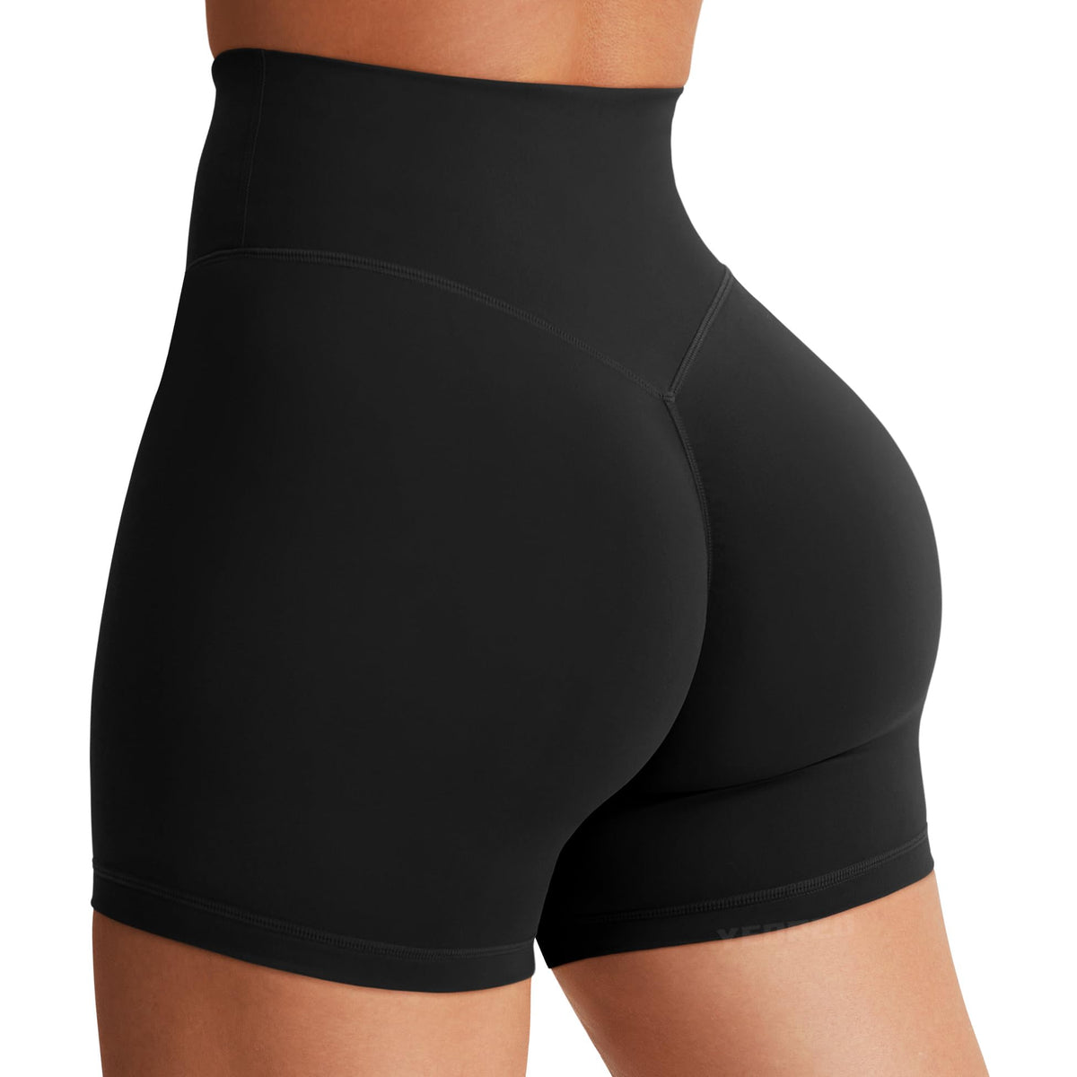 YEOREO Women's Biker Shorts 4.5" / 6" Workout Gym Shorts Craze High Waist Tummy Control Hidden Scrunch Running Yoga Black M
