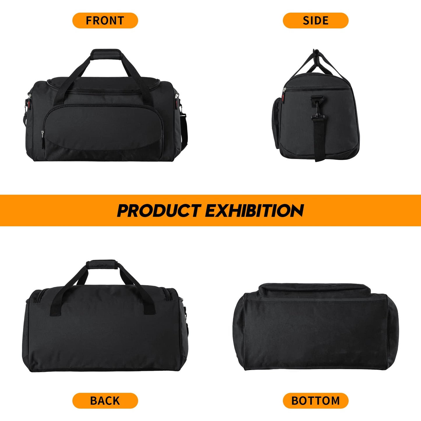 Uarition Gym Bag for Men - 55L Black Durable Large Duffle Bag for Travel, Workout, Fitness & Sport