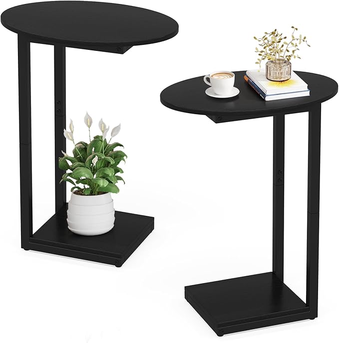 Hosfais Small Side Table End Table, C-Shaped Wood Coffee Table TV Tray