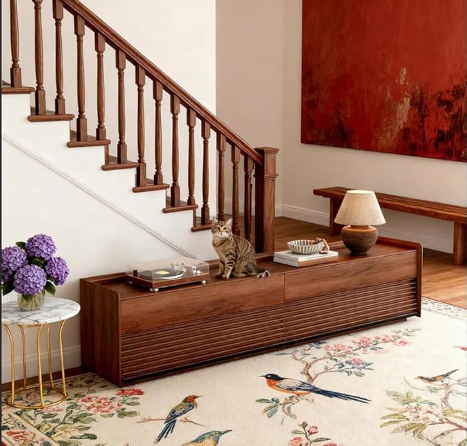 POVISON Fully-Assembled Mid Century Modern TV Stand, 94.49" Wood Media Console