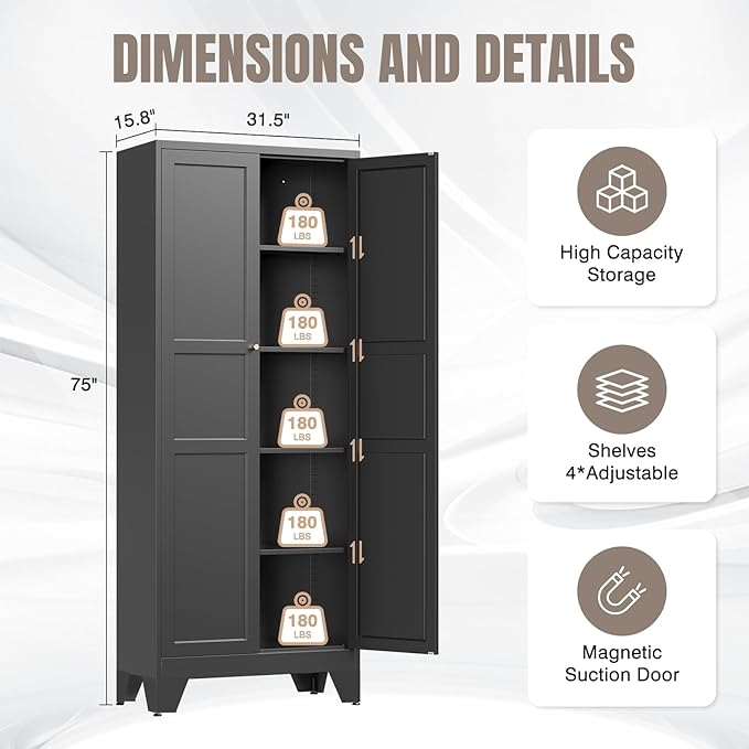 Yizosh Metal Pantry Cabinet, Cupboard