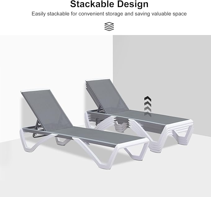 PURPLE LEAF Patio Chaise Lounge Chair Set Outside Aluminum Plastic Stackable