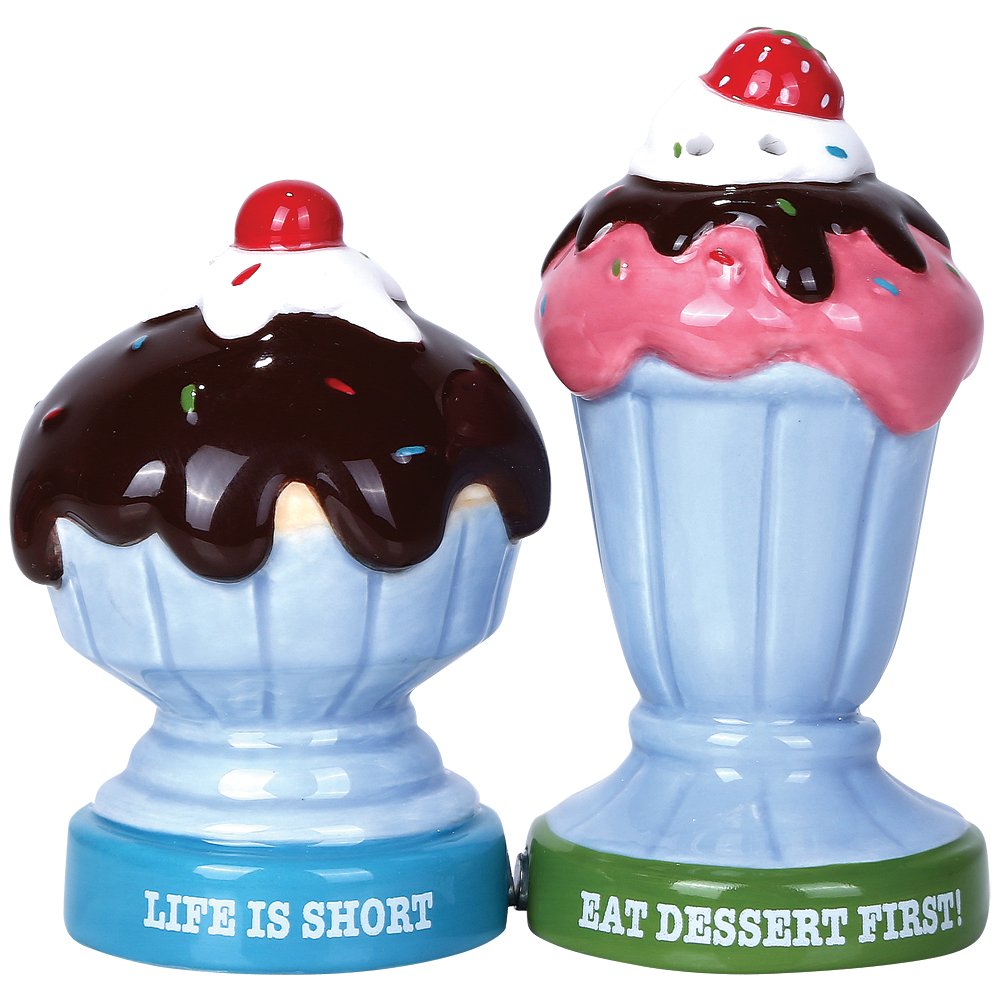 Pacific Giftware Ice Cream Dessert Sundae Ceramic Magnetic Salt and Pepper Shaker Set