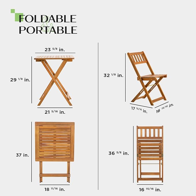 Idzo Heavy Duty 400lbs Capacity Patio Bistro Set 3 Piece Outdoor, Folding