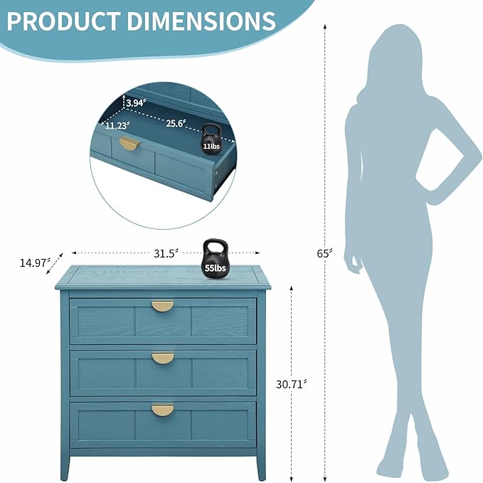 31.5" Accent Storage Cabinets, Modern 3-Drawer Decorative Side Table