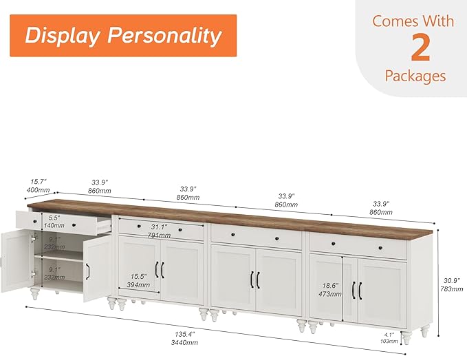 WAMPAT Farmhouse TV Stand for 85 inch TV