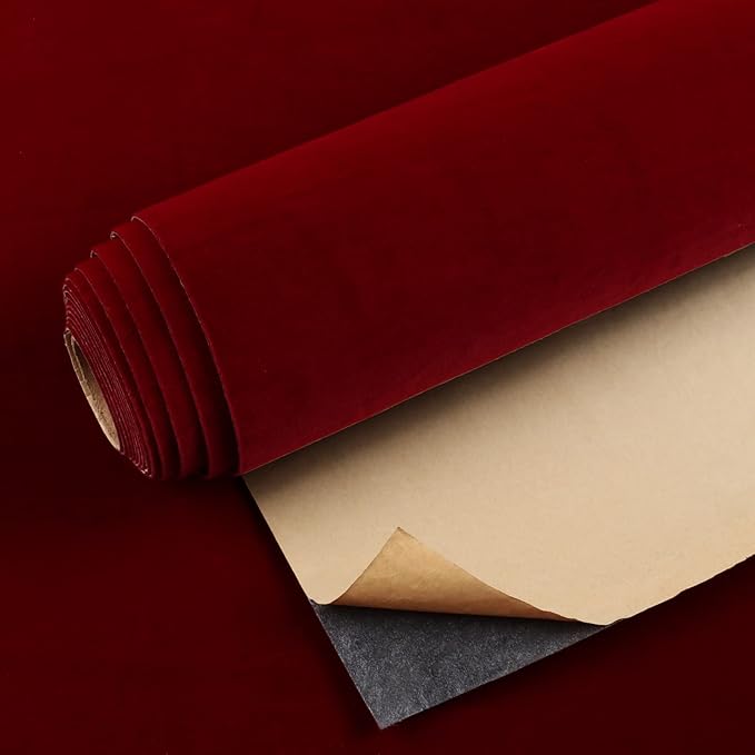 VEELIKE Dark Red Velvet Fabric Wallpaper Self Adhesive Soft Felt Drawer Liners