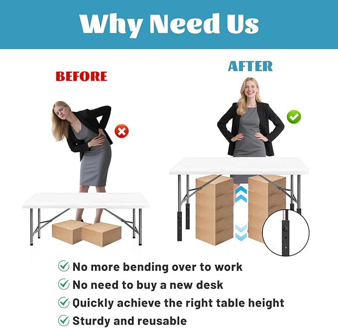 4-Pack Adjustable Folding Table Legs Extenders, Heavy-Duty Steel Furniture
