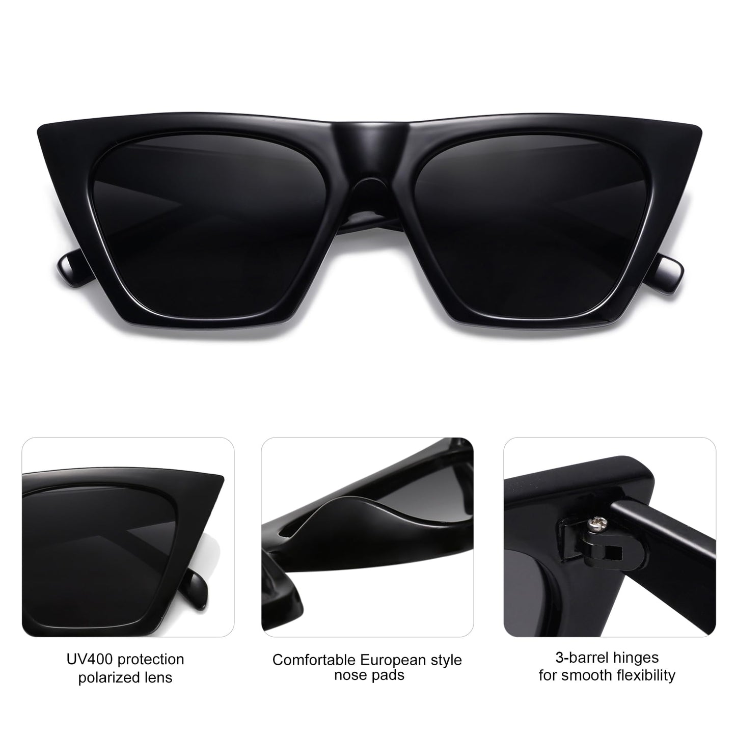 SOJOS Trendy Oversized Square Cateye Polarized Sunglasses Womens Big Frame Shades SJ2115, Black/Grey