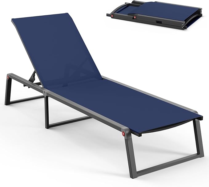 Aluminum Chaise Lounge Chair Outdoor, Foldable & Assembly Free Patio Pool