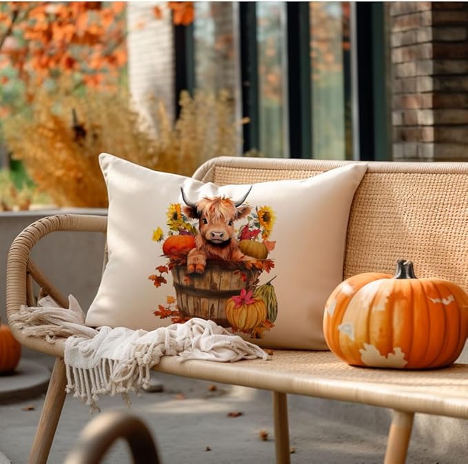 RABUSOFA Fall Decor Pillow Covers 12x20 Inch Lumbar Highland Cow Autumn Fall