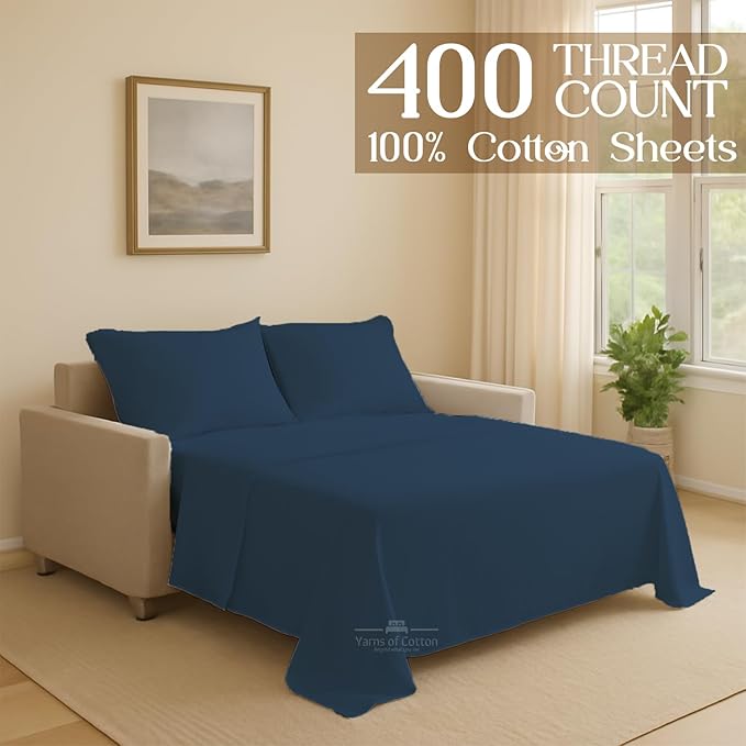 Sleeper Sofa Bed Sheet, 100% Cotton 400 Thread Count, 4 Piece Set, Deep Pocket