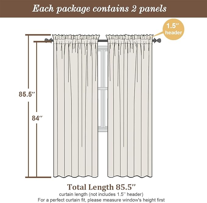 Chyhomenyc Charcoal Grey Semi Sheer Curtains 84 Inches Long 2 Panels Set