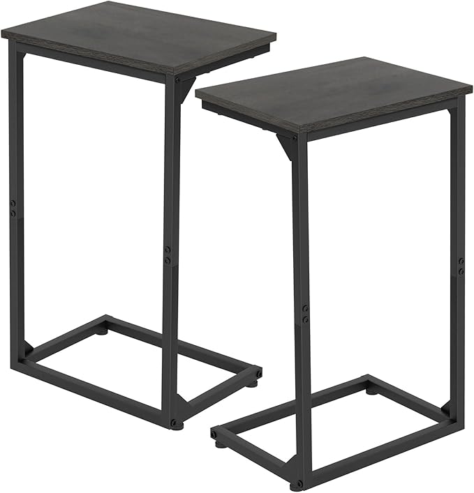 AMHANCIBLE C Shaped End Tables Set of 2, Couch Side Tables that Slide Under Sofa