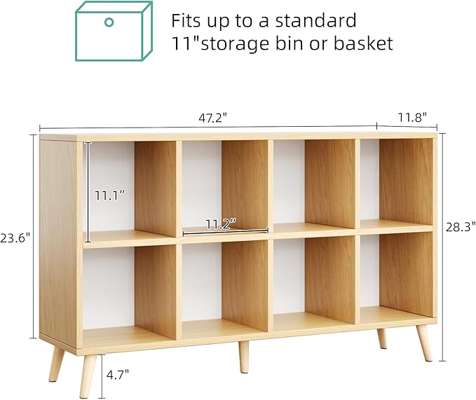8 Cube Storage Organizer, Mid-Century Modern Wooden Bookcase