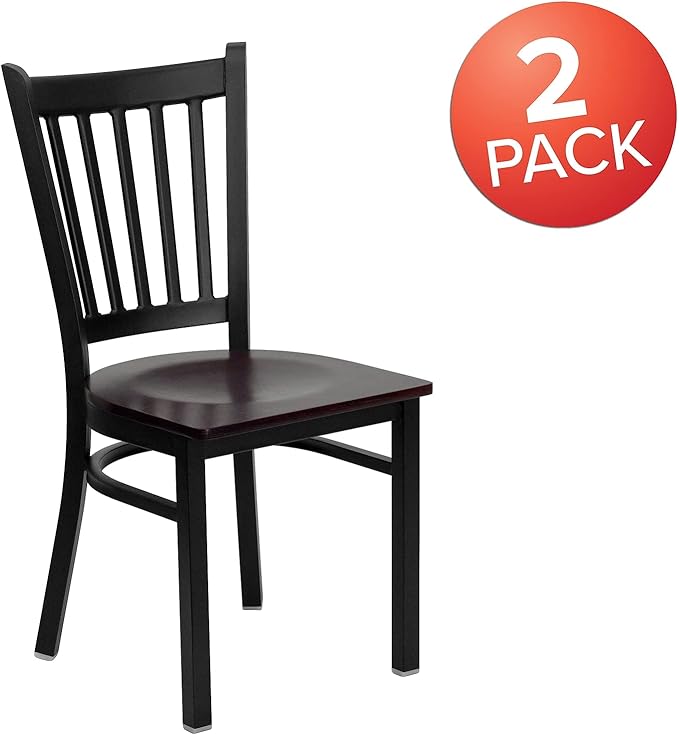 Flash Furniture 2 Pk. HERCULES Series Black Vertical Back Metal Restaurant Chair