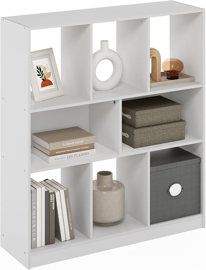 Furinno DALY Book Shelf, 8-Cube Bookshelf, Horizontal Cube Storage Organizer
