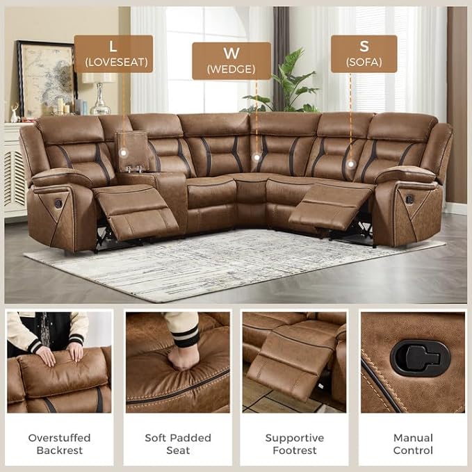 EBELLO Manual Reclining Sectional Sofa