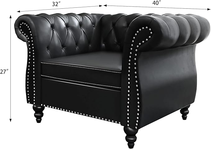 3 Piece Living Room Set, Chesterfield Leather Sofa Loveseat Couch Chair