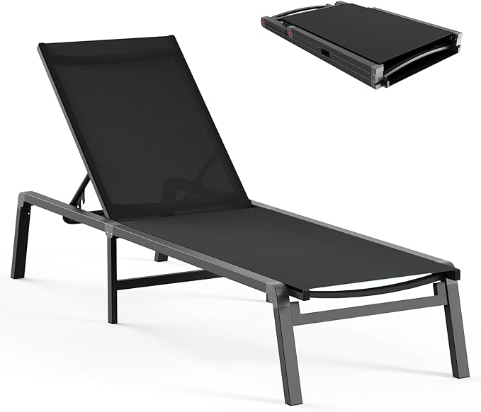 Ciokea Aluminum Chaise Lounge Ourdoor, Foldable & Assemble Free Outdoor Lounge