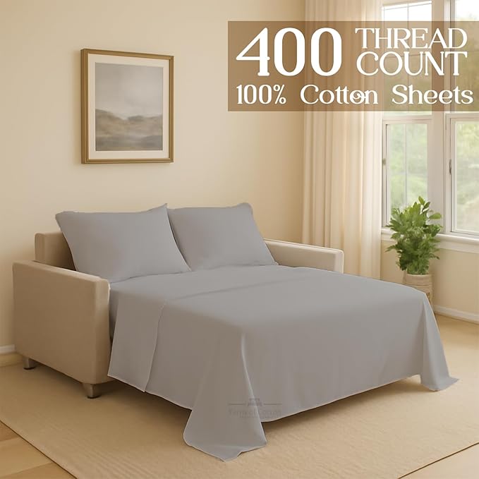 Sleeper Sofa Bed Sheet, 100% Cotton 400 Thread Count, 4 Piece Set, Deep Pocket