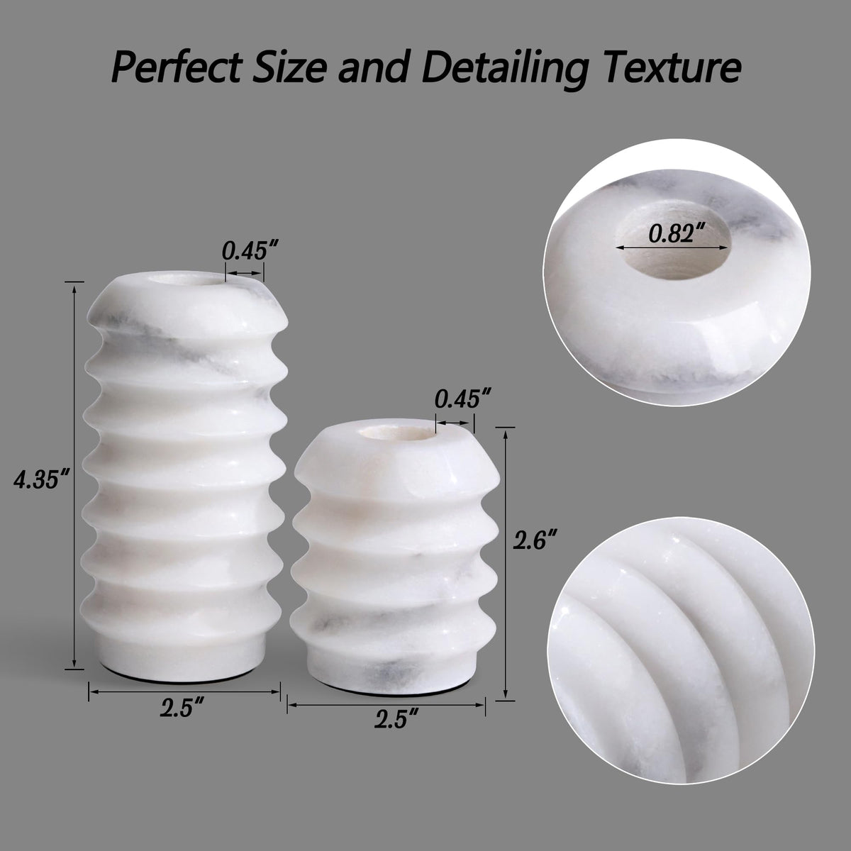 HofferRuffer Marble Candlestick Holders, Set of 2 Natural Stone Candle Holder Decorative Candle Stands for Wedding, Dinning, Party, Table Centerpieces, Fits 3/4'' Thick Candles (MarbleWhite)