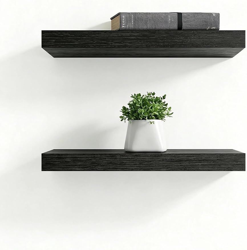 Solid Wood Floating Shelves, 11.8in Finished Real Wood Wall Shelves