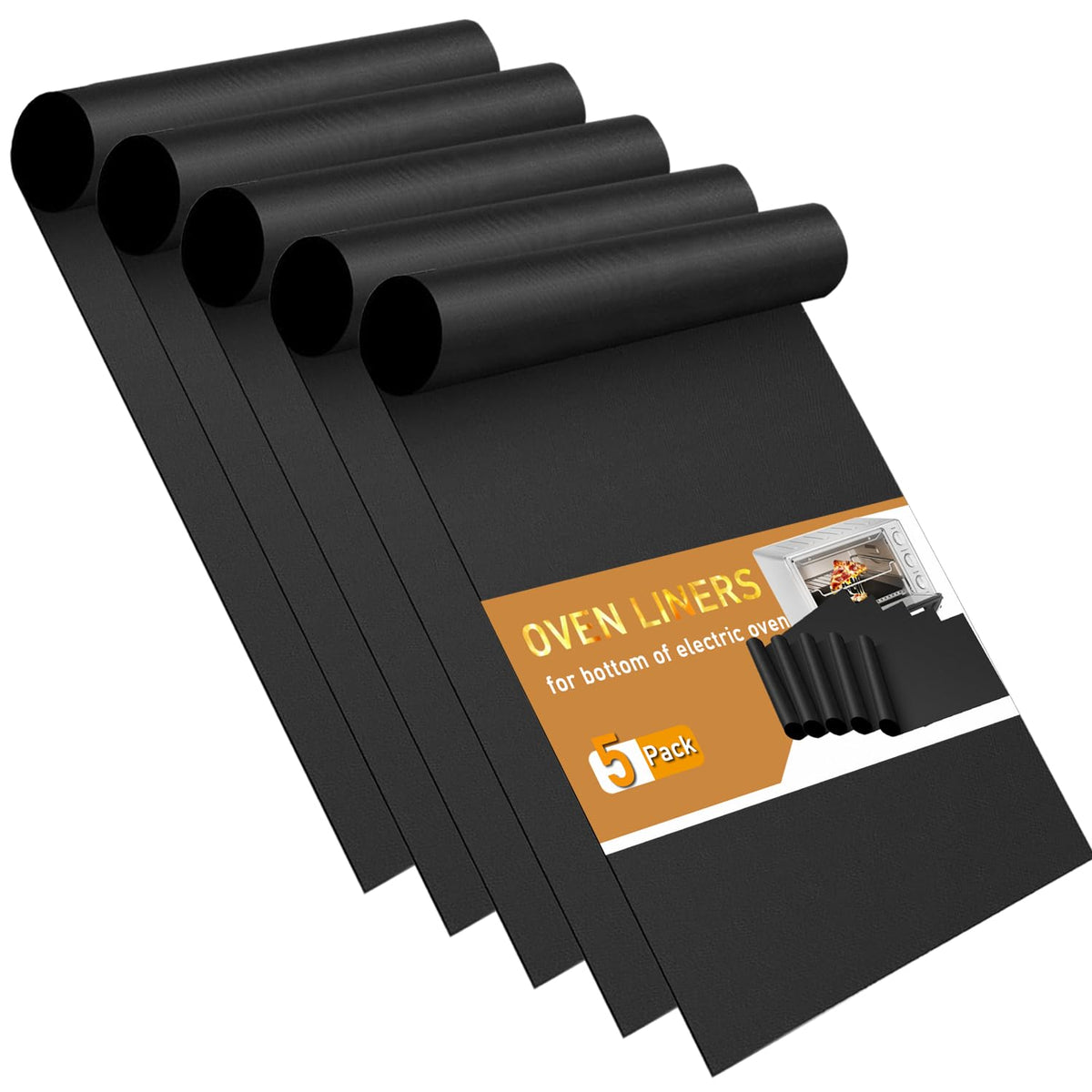 Oven Liners for Bottom of Oven - 5 Pack Large Heavy Duty Mats, 17”x25” Non-Stick Reusable Liner for Electric, Gas, Toaster Ovens, Grills - Kitchen Accessory to Keep Oven Clean (5, Black)