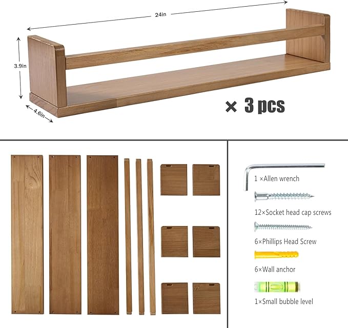 AZSKY Light Walnut Floating Shelves