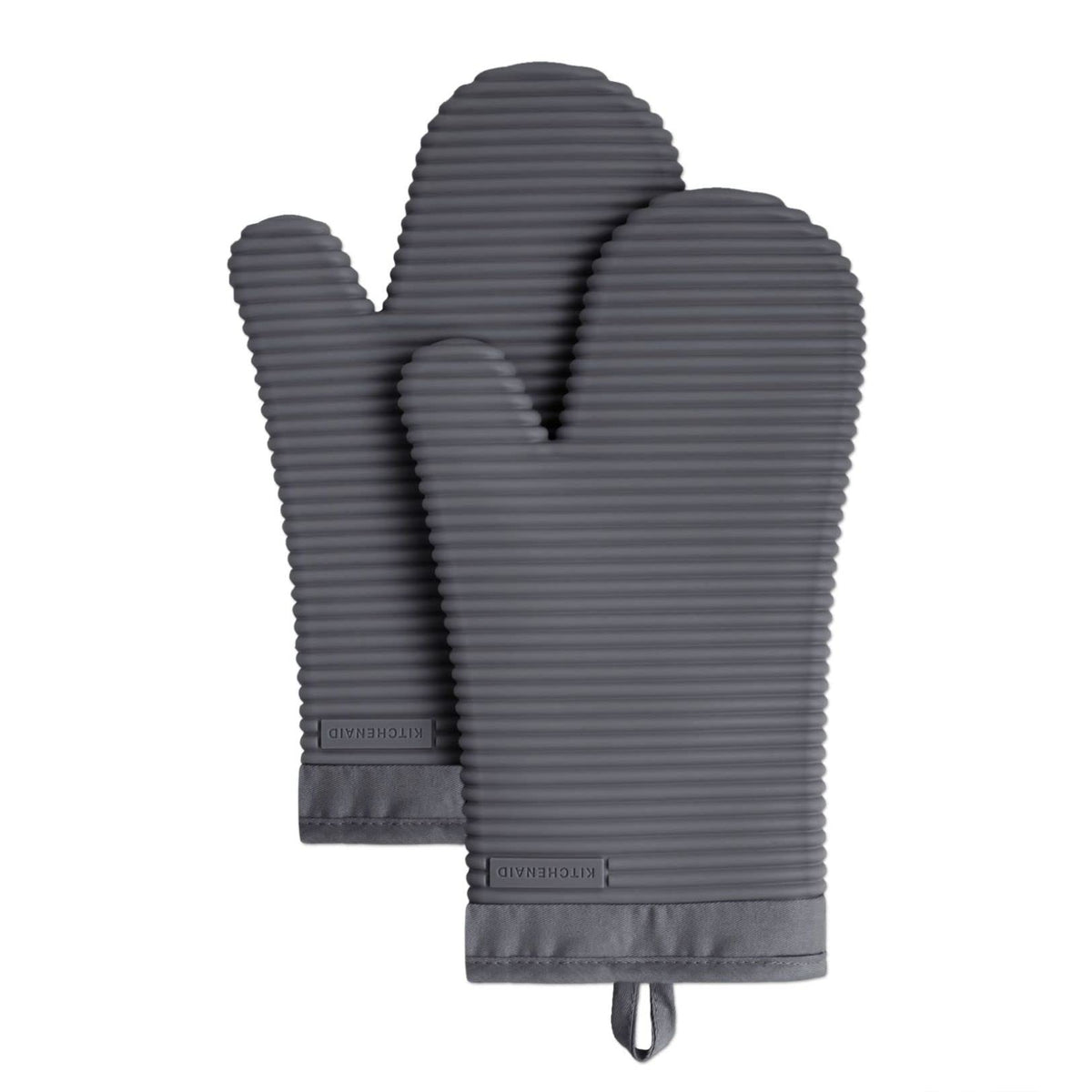 KITCHENAID Ribbed Soft Silicone Oven Mitt 2-Pack Set, 7.5"x13", Charcoal Grey