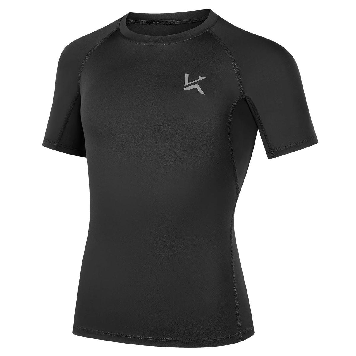 Konrunppy Boys Compression Shirts Short Sleeve Youth Kids Football Basketball Undershirt Qucik Dry Athletic Workout T-Shirt (Black,Large)