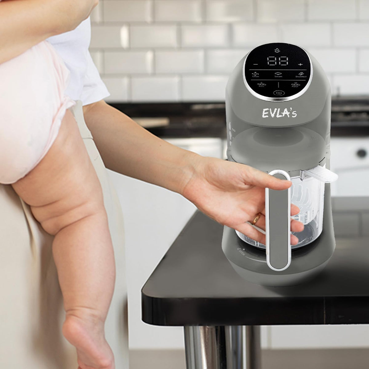 Replacement Stirring Cup & Blade with Steaming Basket for EVLA'S Baby Food Maker - Gray