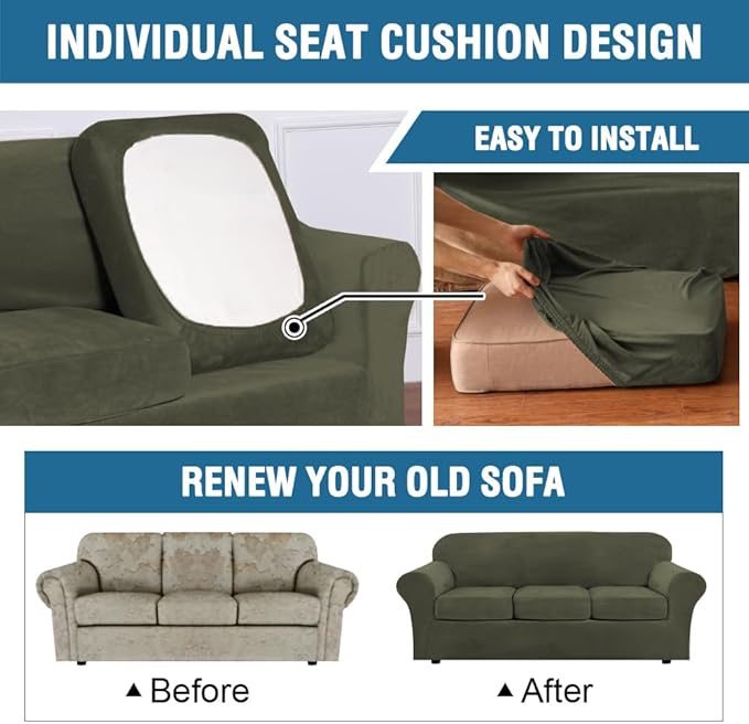 H.VERSAILTEX Modern Velvet Plush 4 Piece High Stretch Sofa Slipcover Sofa Cover