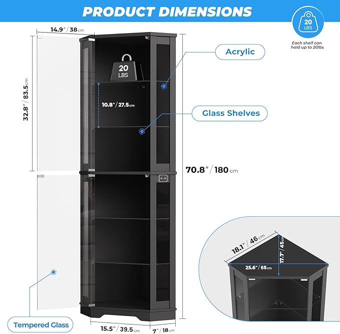 BROTTAR 71" Corner Display Cabinet