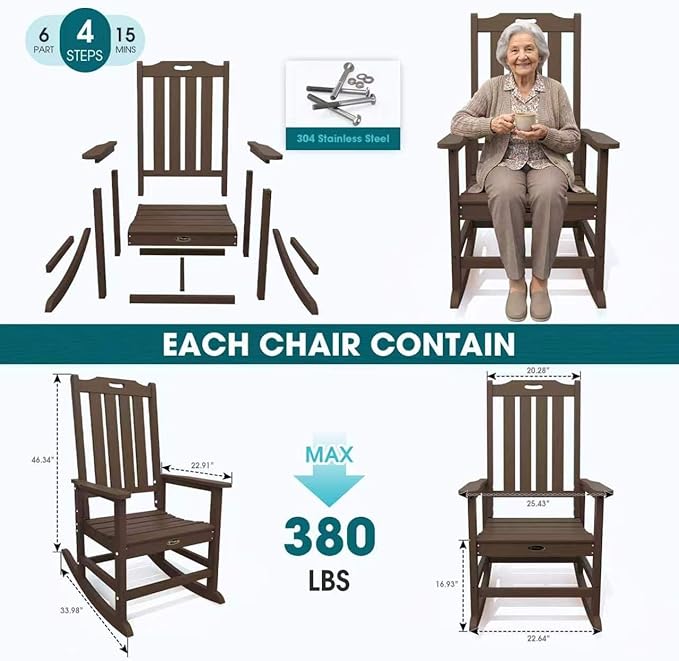 THOEOE Oversized Rocking Chair Set of 2, Outdoor Rocking Chair