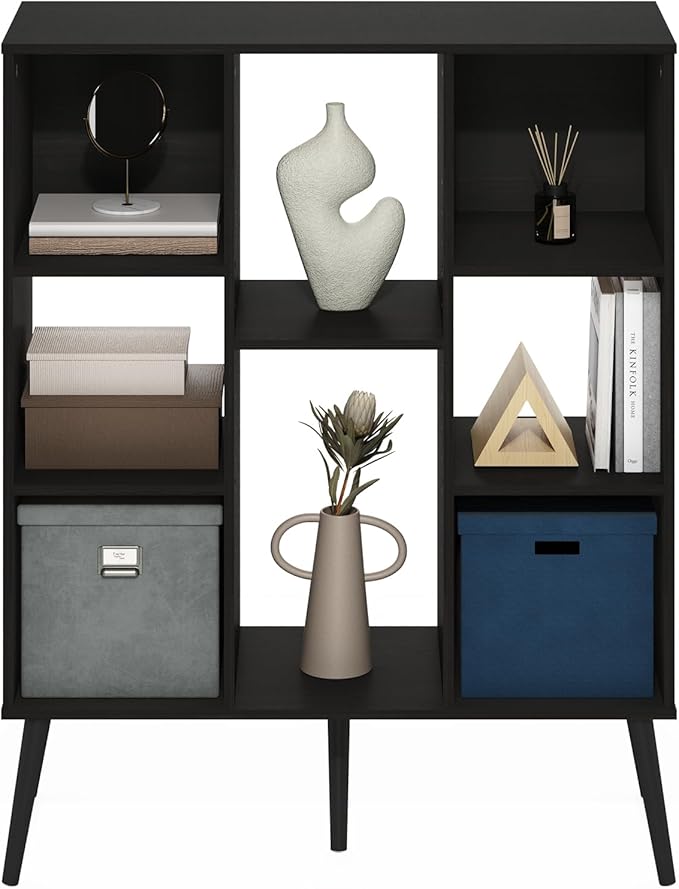 Furinno Claude Mid Century Style Book Shelf, 8-Cube Bookshelf, Cube Storage