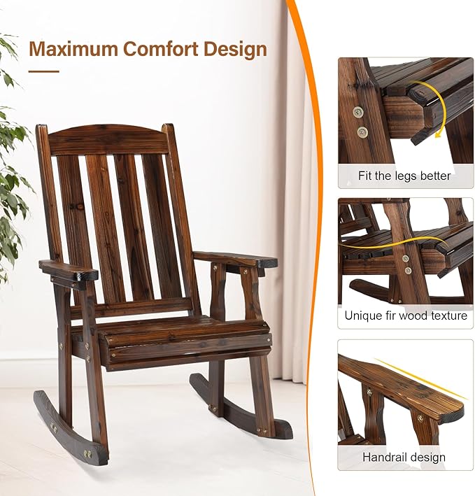 VINGLI Heavy Duty 600 LBS Outdoor Wooden Rocking Chair
