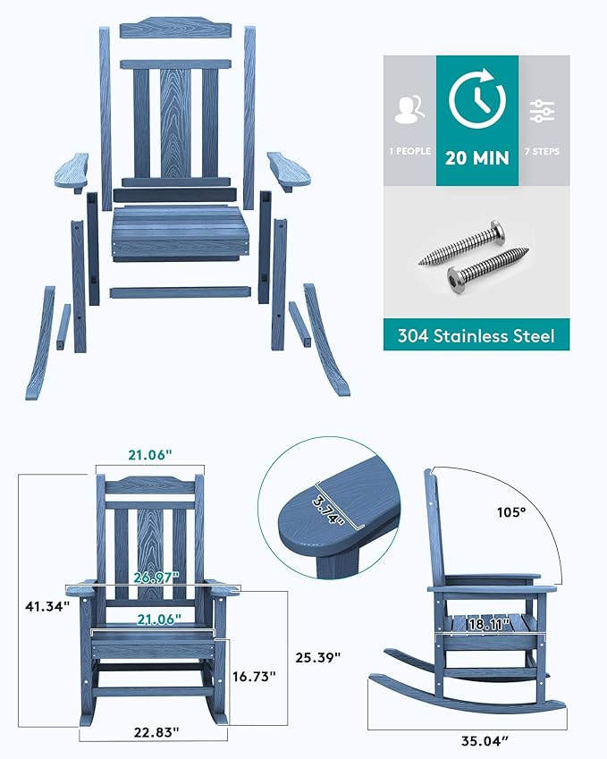 SERWALL Oversized Outdoor Rocking Chair Set of 2, All Weather Patio Rocking