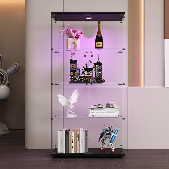 FLYMUHJIA 4-Shelf Tempered Glass Display Cabinet