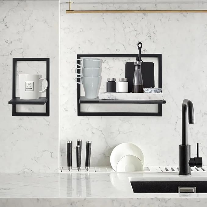 PHOENANCEE Square Floating Shelves, Framed Wall Shelf Decorative Set of 4