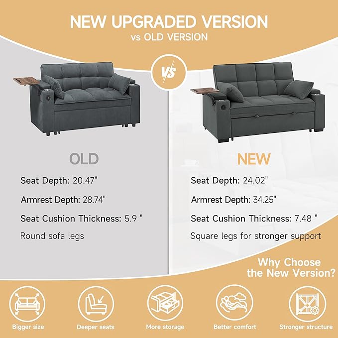 Auvsoce 65'' Chaise Lounge Chair Indoor, 3-in-1 Convertible Sofa Bed