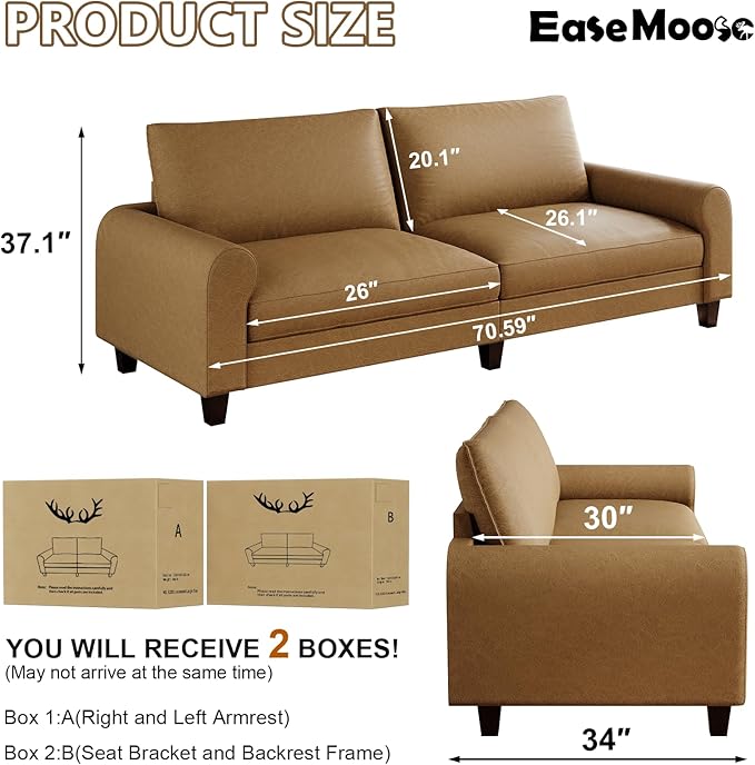 EASE MOOSE 70.6" Faux Leather Loveseat Sofa, Deep Seat Waterproof and