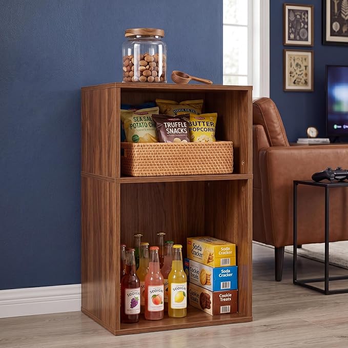 YAHARBO 2 Cube Bookshelf, Horizontal Book Shelf, Small Cubby Bookcase