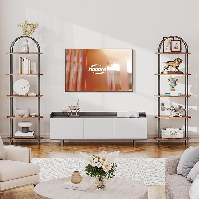 HOOBRO 5 Tier Open Bookshelf, Industrial Arched Bookcase Display Shelf Rack