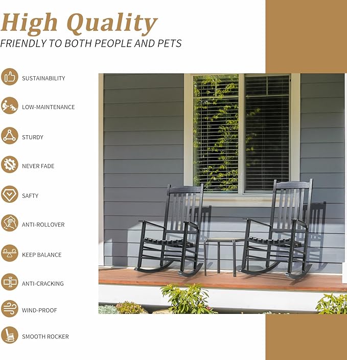 Outvita Outdoor Rocking Chair, Solid Wood High Back Rocker, All Weather Lounge