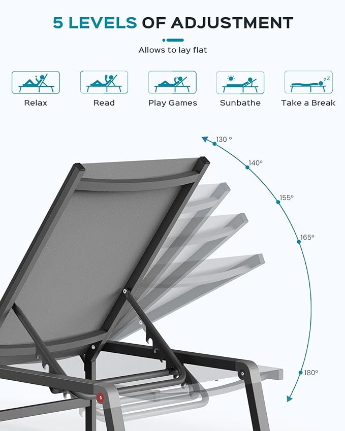 Patio Chaise Lounge Chair Set of 4, Foldable Lounge Chair