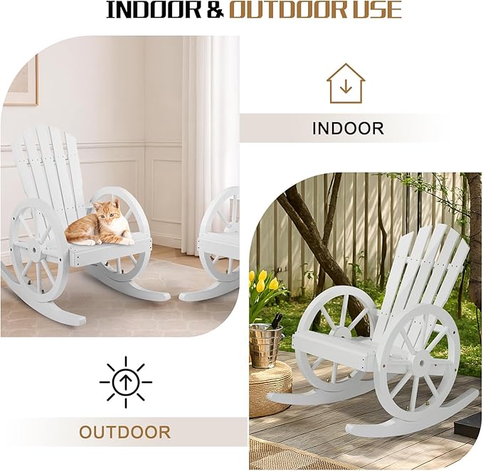 Outvita Adirondack Rocking Chair Set of 2, Wood Wagon Rocker, Outdoor Wooden