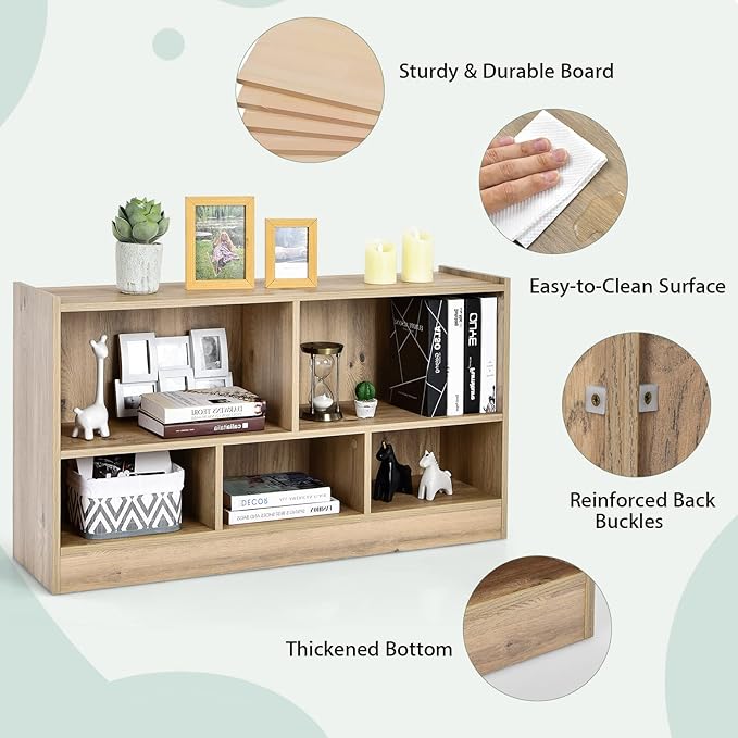 Tangkula 5 Cube Bookcase, 2 Tier Wooden Storage Open Bookshelf, Kid's Playroom
